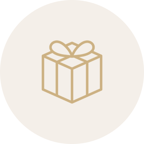 Gold gift box icon on a beige background