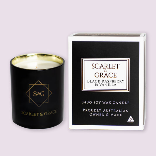 Black Raspberry & Vanilla - 340gm Soy Wax Candle - Scarlet & Grace