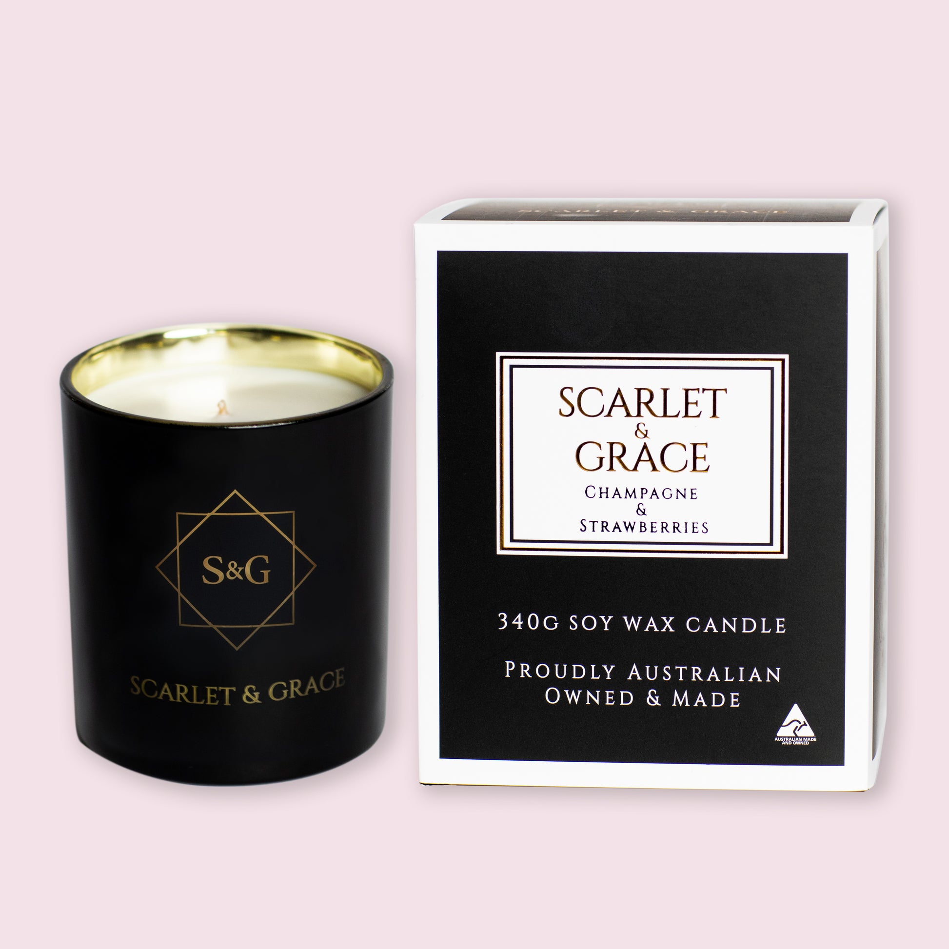 Champagne & Strawberries - 340gm Soy Wax Candle - Scarlet & Grace