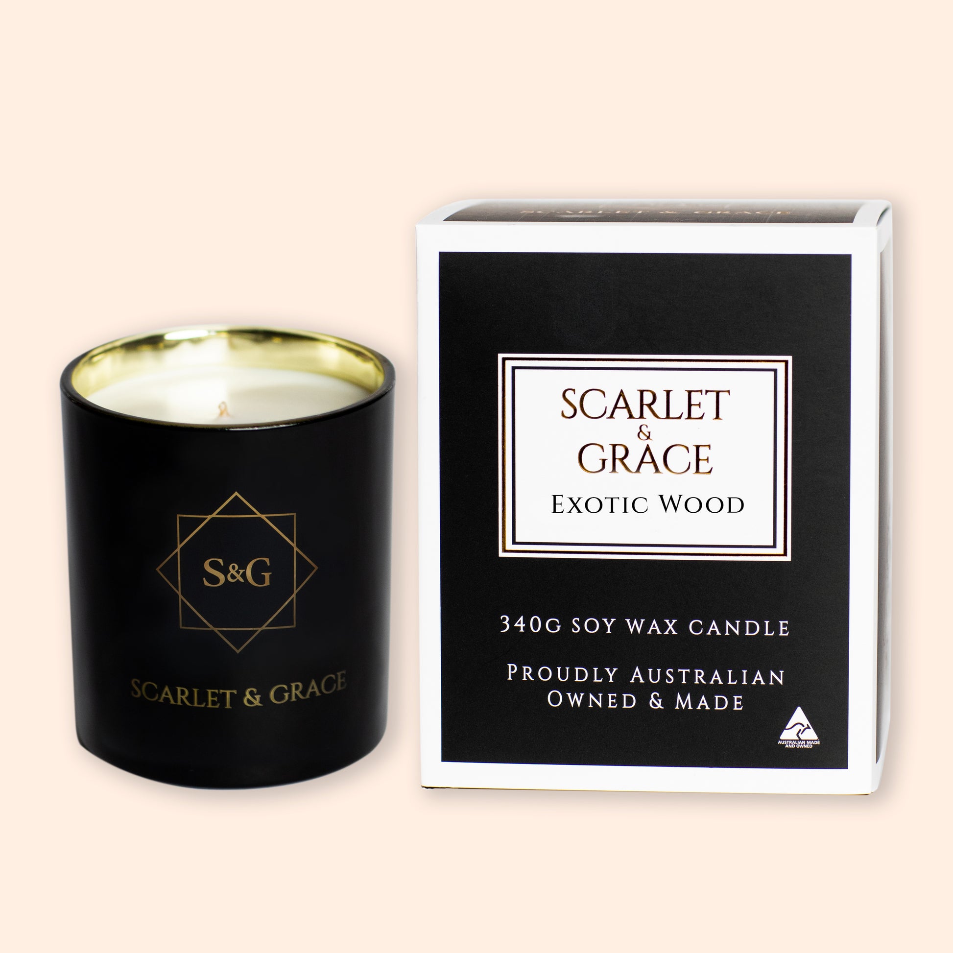Exotic Woods - 340gm Soy Wax Candle - Scarlet & Grace