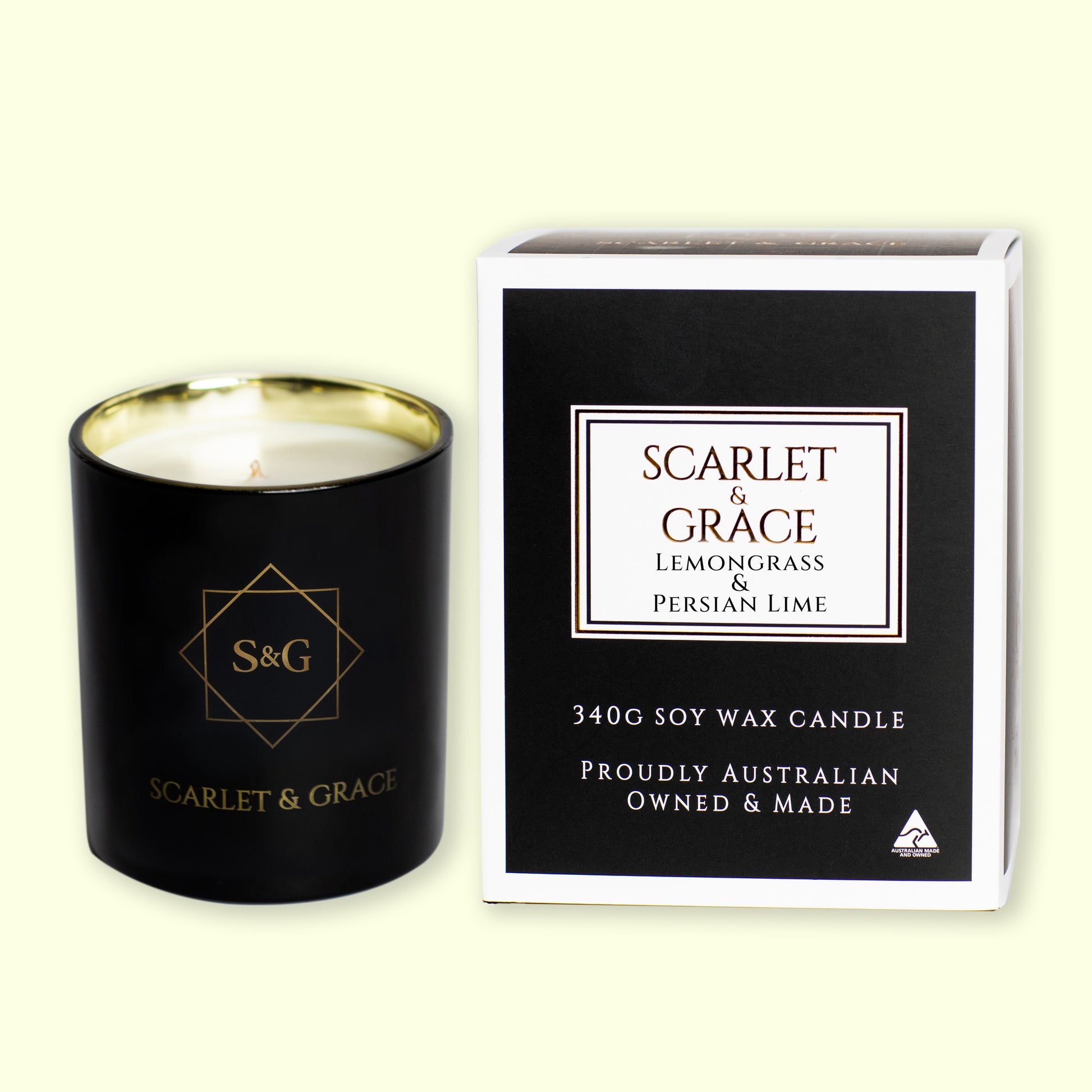 Lemongrass & Persian Lime - 340gm Soy Wax Candle - Scarlet & Grace