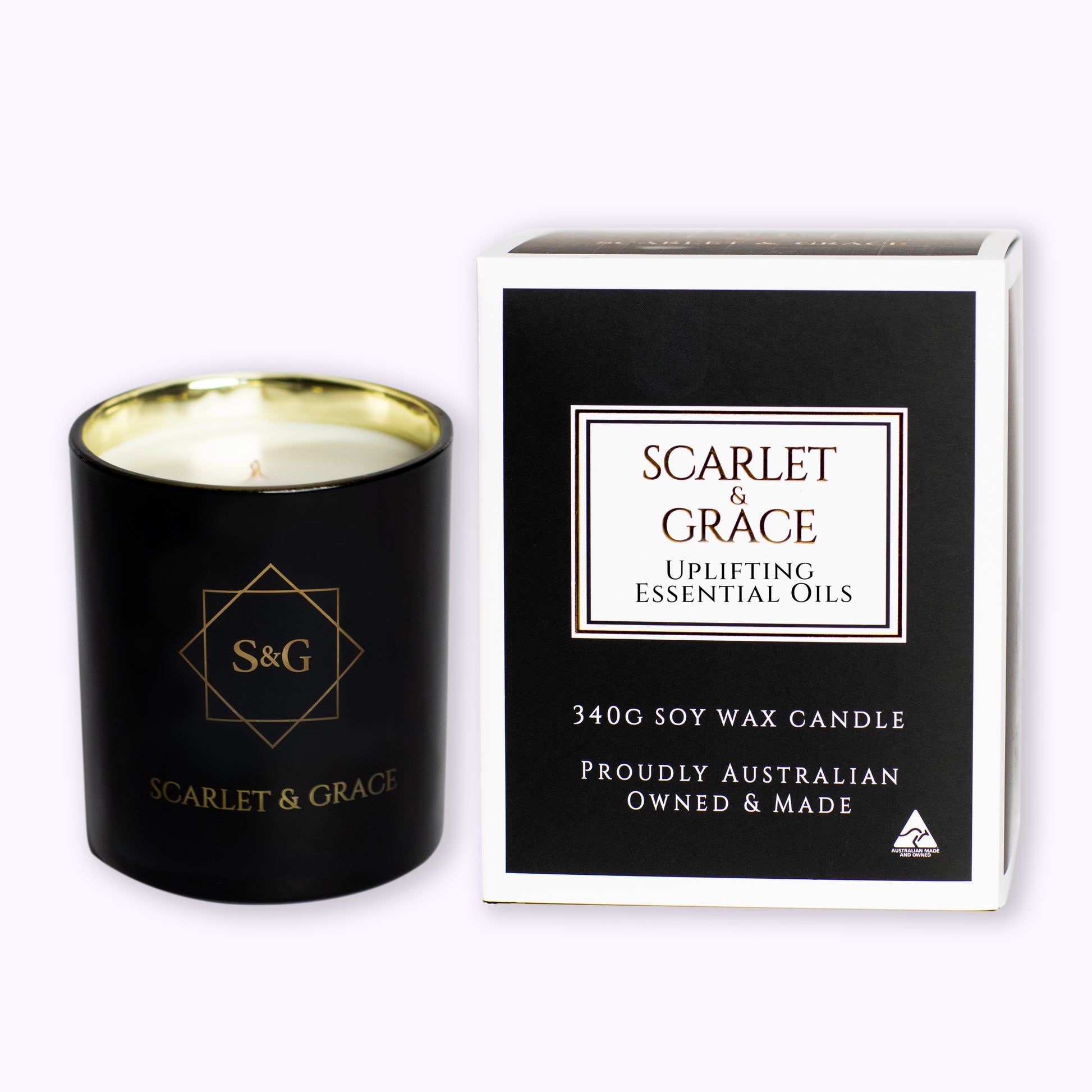 Uplifting Essential Oils - 340gm Soy Wax Candle - Scarlet & Grace