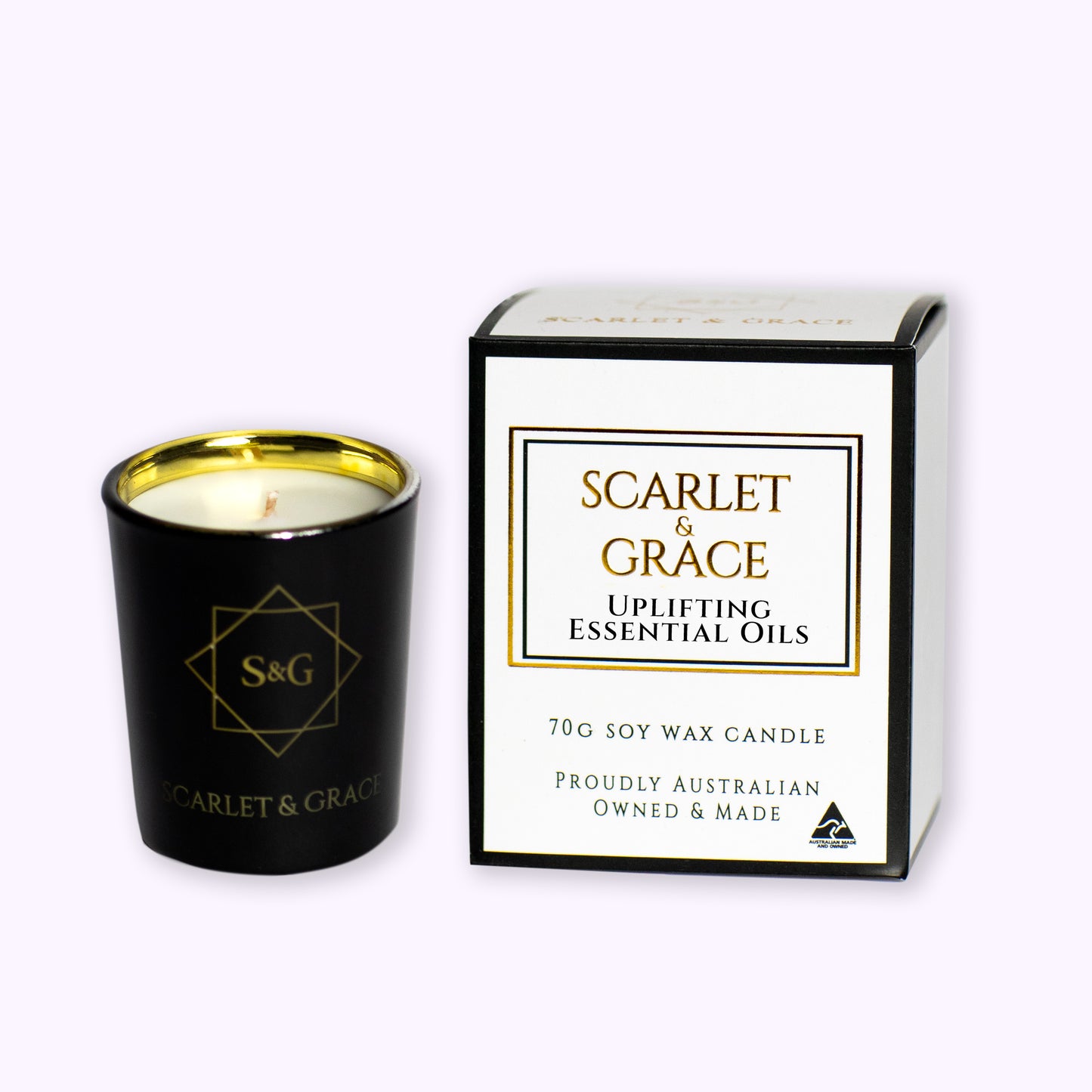 Uplifting Essential Oils - 70gm Soy Wax Candle - Scarlet & Grace