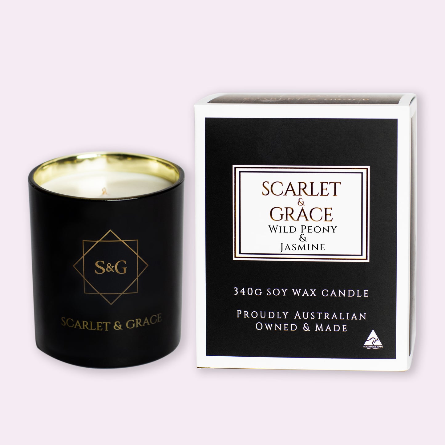 Wild Peony & Jasmine - 340gm Soy Wax Candle - Scarlet & Grace